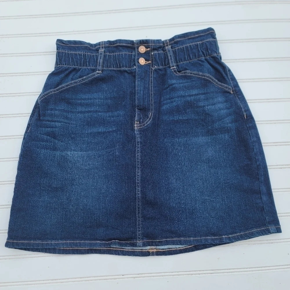 No Boundaries Jean skirt Junior Sz L mini Blue Button Front High rise Denim